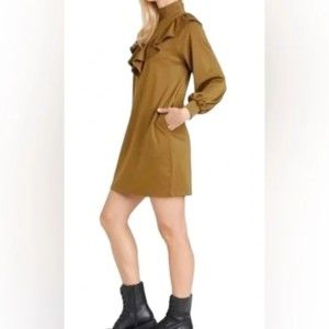 Who What Wear Long Sleeve Sheath V Ruffle Mini Dress Size M